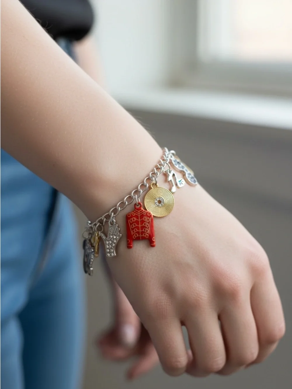 8/22 Silver Charm Bracelet with Red & Gold Accents